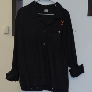 Black Yellow Stone Jean Jacket With Y Logo  Orange Accent Asking ONLY $40